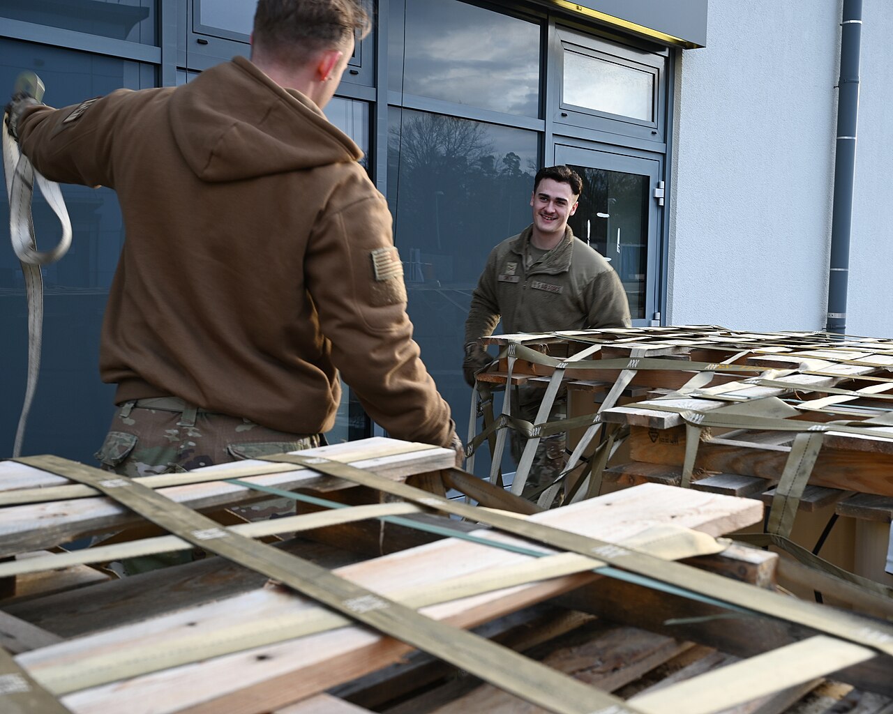 Workers loading cargo